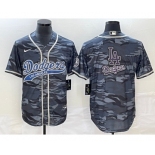 Men's Los Angeles Dodgers Gray Camo Team Big Logo Cool Base With Patch Stitched Baseball Jersey 1