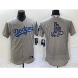 Men's Los Angeles Dodgers Gray Team Big Logo Flex Base Stitched Baseball Jersey 1