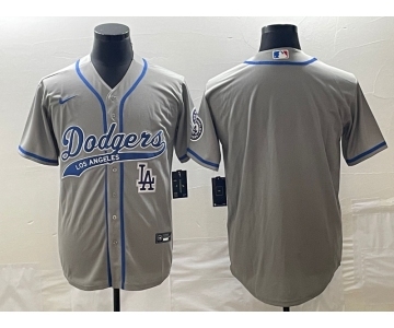 Men's Los Angeles Dodgers Grey Blank With Patch Cool Base Stitched Baseball Jersey