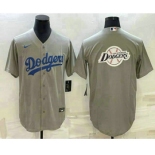 Men's Los Angeles Dodgers Grey Team Big Logo Cool Base Stitched Baseball Jersey