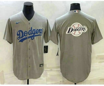 Men's Los Angeles Dodgers Grey Team Big Logo Cool Base Stitched Baseball Jersey