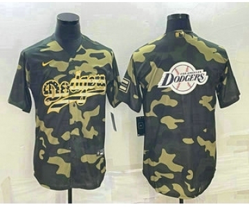 Men's Los Angeles Dodgers Olive Team Big Logo Cool Base Stitched Baseball Jersey1