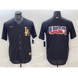 Men's Los Angeles Dodgers Team Big Logo Black Cool Base Stitched Baseball Jersey