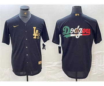 Mens Los Angeles Dodgers Team Big Logo Black Cool Base Stitched Baseball Jersey