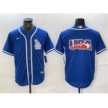 Men's Los Angeles Dodgers Team Big Logo Blue Cool Base Stitched Baseball Jersey