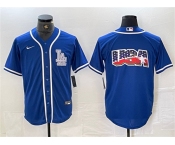 Men's Los Angeles Dodgers Team Big Logo Blue Cool Base Stitched Baseball Jersey