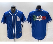 Men's Los Angeles Dodgers Team Big Logo Blue Cool Base Stitched Baseball Jerseys