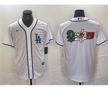 Mens Los Angeles Dodgers Team Big Logo White Cool Base Stitched Baseball Jersey