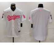 Men's Los Angeles Dodgers Team Big Logo White Pink Vin & Kobe Patch Stitched Baseball Jersey