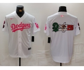 Men's Los Angeles Dodgers Team Big Logo White Pink Vin & Kobe Patch Stitched Baseball Jerseys