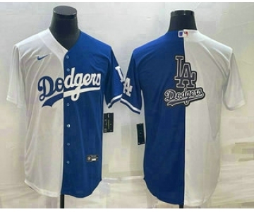 Men's Los Angeles Dodgers White Blue Split Team Big Logo Cool Base Stitched Baseball Jersey