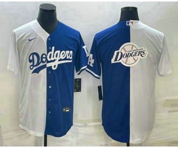 Men's Los Angeles Dodgers White Blue Split Team Big Logo Cool Base Stitched Baseball Jerseys