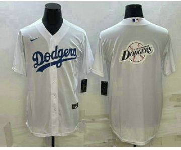 Men's Los Angeles Dodgers White Team Big Logo Cool Base Stitched Baseball Jersey1