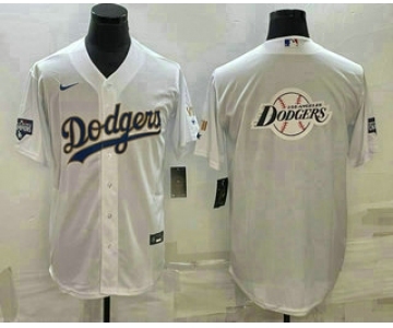 Men's Los Angeles Dodgers White Team Big Logo Cool Base Stitched Baseball Jersey2