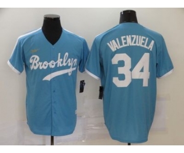 Men's Nike Brooklyn Dodgers #34 Fernando Valenzuela Light Blue Alternate 2020 Cooperstown Collection Baseball Jersey