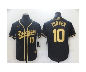 Men's Nike Los Angeles Dodgers #10 Justin Turner Black Gold Authentic Jersey