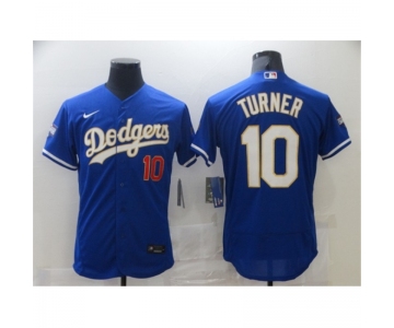 Men's Nike Los Angeles Dodgers #10 Justin Turner Blue Elite Game Champions Authentic Jersey