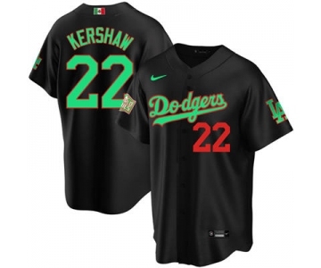 Men's Nike Los Angeles Dodgers #22 Clayton Kershaw Mexico Black Stitched Baseball Jersey