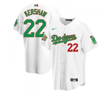 Men's Nike Los Angeles Dodgers #22 Clayton Kershaw Mexico White Stitched Baseball Jersey