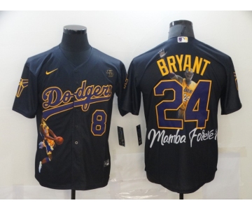 Men's Nike Los Angeles Dodgers #24 Kobe Bryant Black-Purple Portrait Baseball Jersey