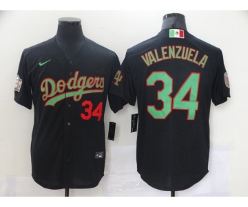 Men's Nike Los Angeles Dodgers #34 Fernando Valenzuela Black-Green 2020 World Series Jersey