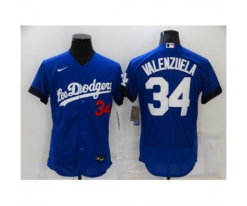 Men's Nike Los Angeles Dodgers #34 Fernando Valenzuela Blue Elite City Player Jersey