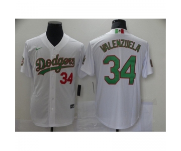 Men's Nike Los Angeles Dodgers #34 Fernando Valenzuela White-Green 2020 World Series Jersey