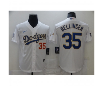 Men's Nike Los Angeles Dodgers #35 Cody Bellinger White Game Champions Authentic Jersey