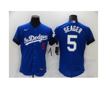 Men's Nike Los Angeles Dodgers #5 Corey Seager Blue Elite City Player Jersey