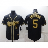 Men's Nike Los Angeles Dodgers #5 Freddie Freeman Black Gold Jersey