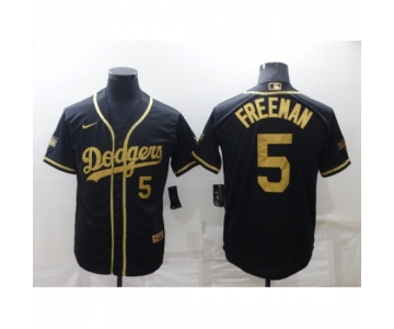 Men's Nike Los Angeles Dodgers #5 Freddie Freeman Black Gold Jersey