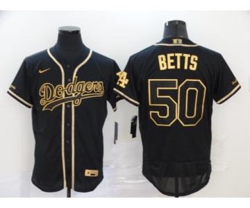 Men's Nike Los Angeles Dodgers #50 Mookie Betts Black Gold Authentic Jersey