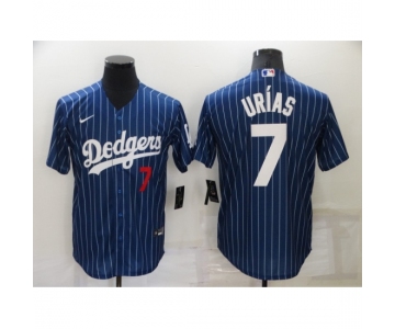 Men's Nike Los Angeles Dodgers #7 Julio Urias Blue Stripes Authentic Jersey