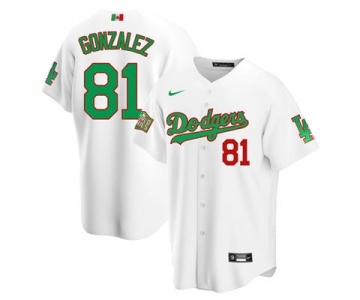 Men's Nike Los Angeles Dodgers #81 Victor Gonzalez Mexico White Stitched Baseball Jersey