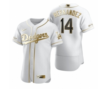 Men'sLos Angeles Dodgers #14 Enrique Hernandez Nike White Authentic Golden Edition Jersey