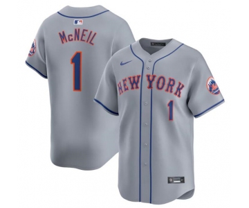 Men's New York Mets #1 Jeff McNeil 2024 Gray Away Limited Stitched Baseball Jersey