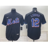 Men's New York Mets #12 Francisco Lindor Black Stitched MLB Cool Base Nike Jersey