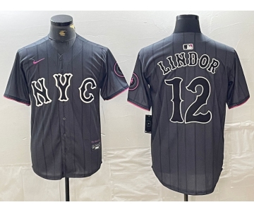 Men's New York Mets #12 Francisco Lindor Gray 2024 City Connect Cool Base Stitched Jersey