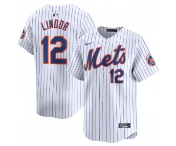 Men's New York Mets #12 Francisco Lindor White 2024 Home Limited Stitched Baseball Jersey