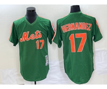 Men's New York Mets #17 Keith Hernandez Green Mesh Throwback Jersey