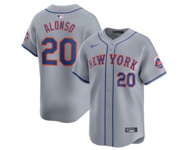 Men's New York Mets #20 Pete Alonso 2024 Gray Away Limited Stitched Baseball Jersey