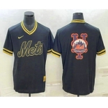 Men's New York Mets Big Logo Black Gold Nike Cooperstown Legend V Neck Jersey