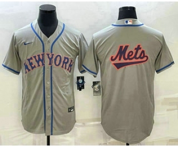 Men's New York Mets Big Logo Grey Cool Base Stitched Baseball Jersey