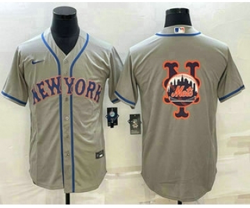 Men's New York Mets Big Logo Grey Cool Base Stitched Baseball Jerseys