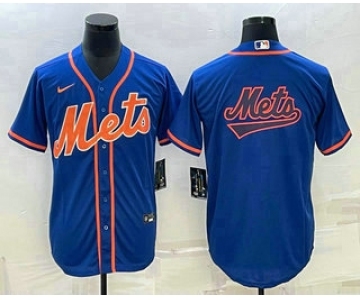 Men's New York Mets Big Logo Navy Blue Cool Base Stitched Baseball Jersey