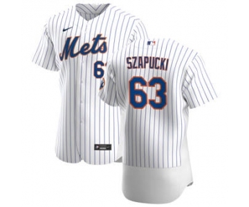 Men's Nike New York Mets #63 Thomas Szapucki White Home 2020 Authentic Player Baseball Jersey