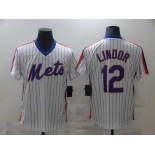 Nike Men's New York Mets #12 Francisco Lindor Authentic White Retro Baseball Jersey