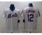 Nike Men's New York Mets #12 Francisco Lindor Authentic White Retro Baseball Jersey