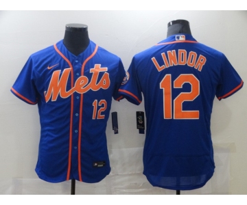 Nike Men's New York Mets #12 Francisco Lindor Blue Home Flex Base Authentic Collection Baseball Jersey