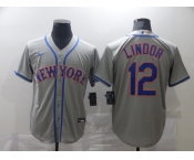 Nike Men's New York Mets #12 Francisco Lindor Grey Alternate Home Cool Base Baseball Jersey